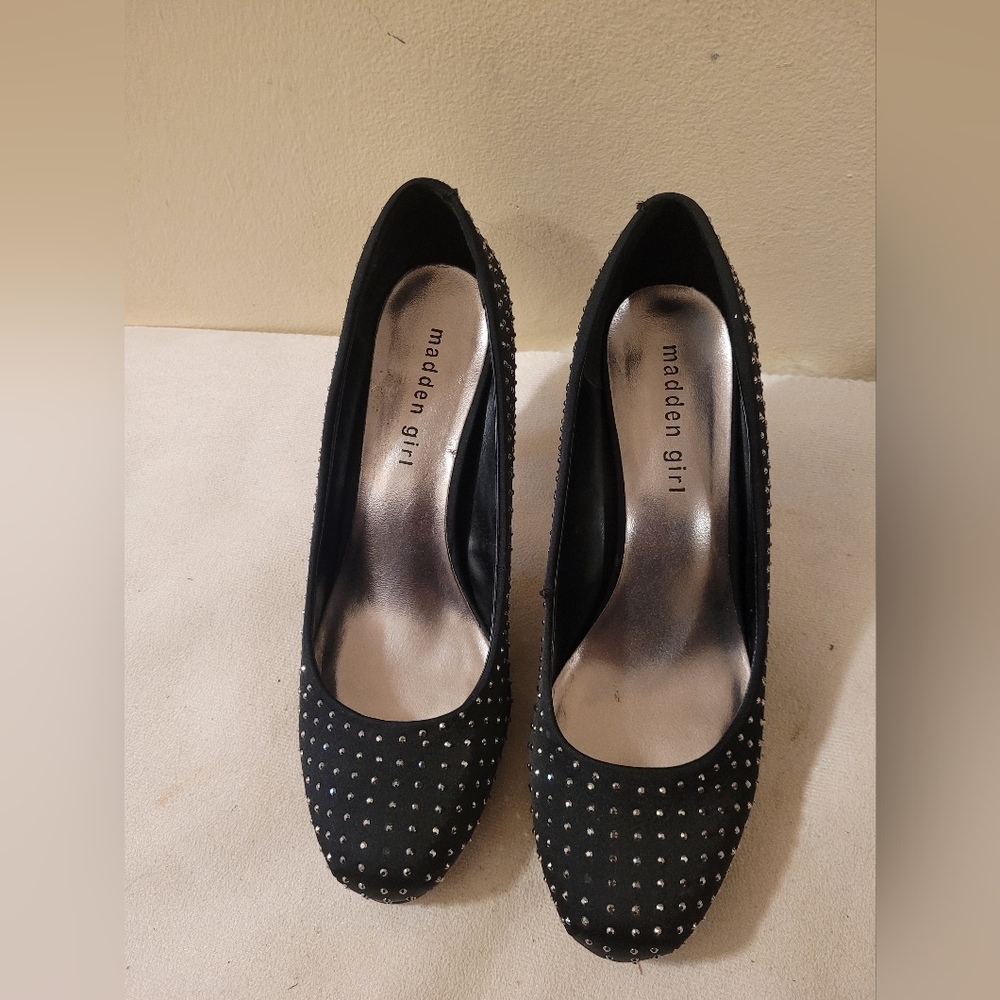 Women's Madden Girl Black Rhinestone Heels Shoes Size US 8 Stiletto